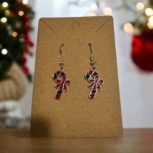 🎄🍬 Festive Candy Cane Dangle Earrings 🍬🎄